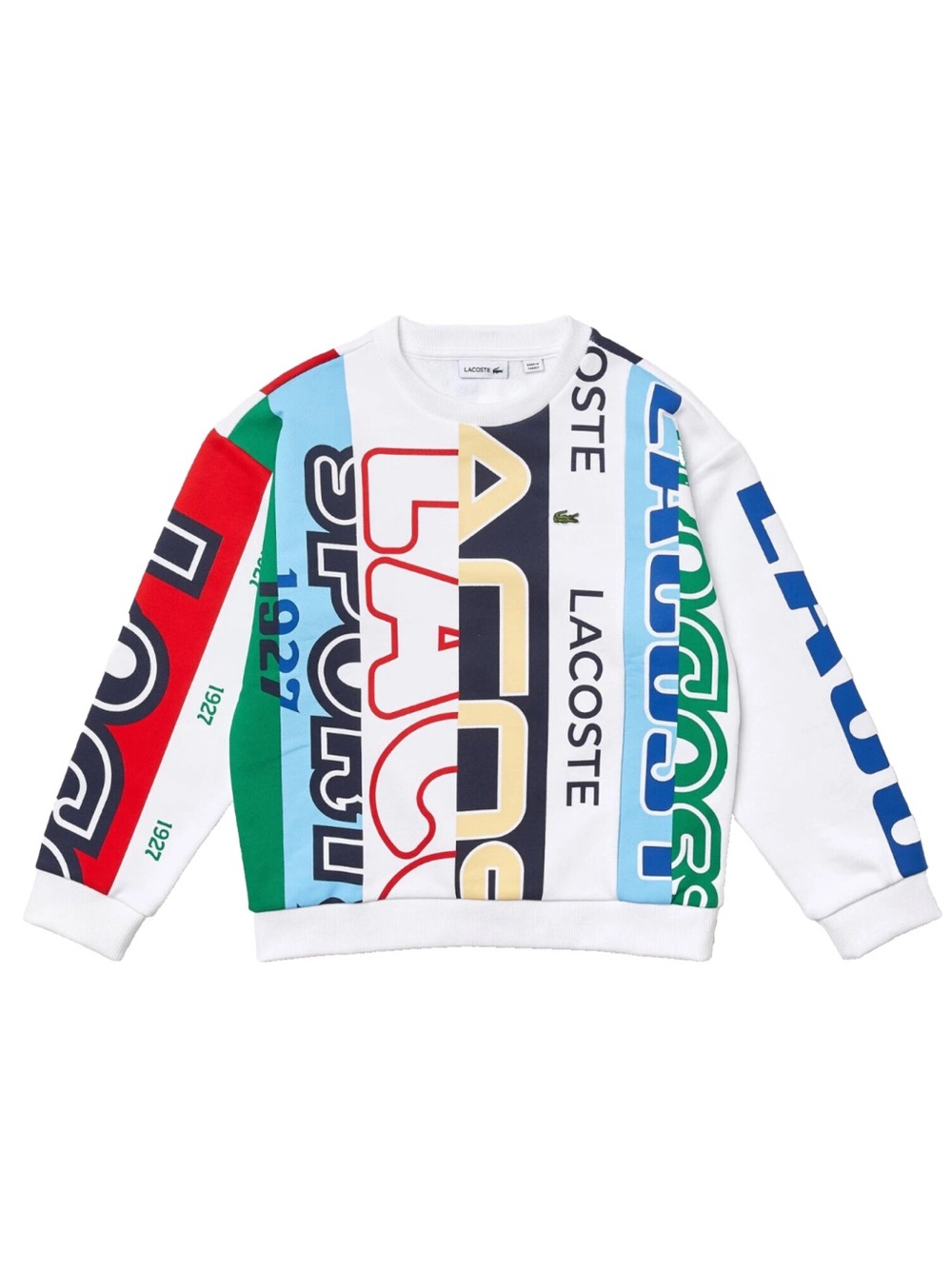 Lacoste White kids Sweatshirt with Multicolor Logo Stripes